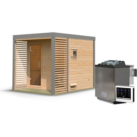 Sauna Exterieur 4-5 Places Epicea Nordique 38mm Terrasse Poele 9kW Ares 2 (1/5)