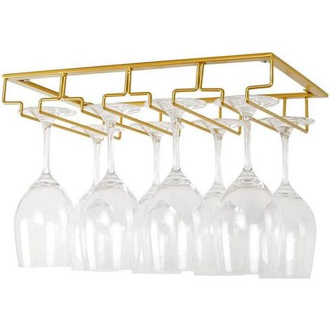 Porte-verres à vin suspendu - Doré - Capacité 12 verres - 4 rangées - Support mural pour verres à vin - Rangement et présentoir à verres (1/5)