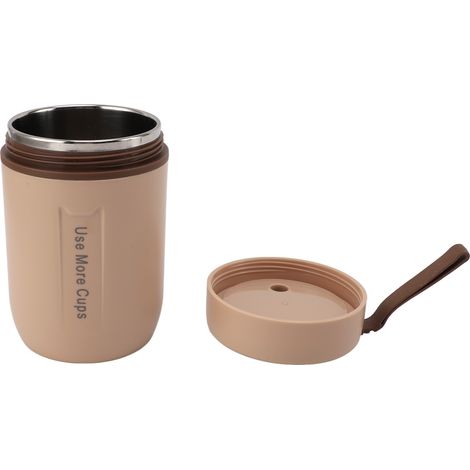 Isolierte 600-ml-Trinkflasche mit Sicherheitsdeckel und Löffel, Edelstahl 304, auslaufsicher, Thermobecher für Suppe, khaki, für Kinder (1/5)