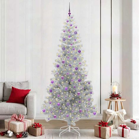 Weihnachtsbaum mit 300 LEDs mit Ständer Silber 240 cm PET