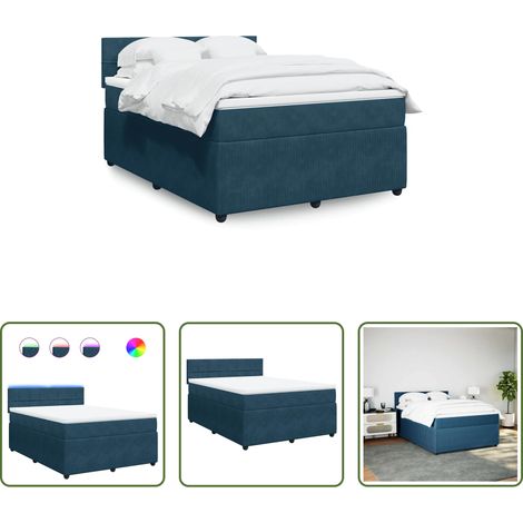vidaXL Surmatelas -  Sommier à lattes de lit et matelas bleu 160x200 cm velours (1/5)