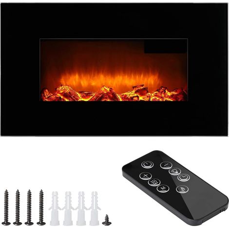 Cheminée électrique murale – Noir – Puissance max 1800 W – Télécommande – Effet flamme – Écran digital – Programmable – Protection contre la surchauffe (1/5)