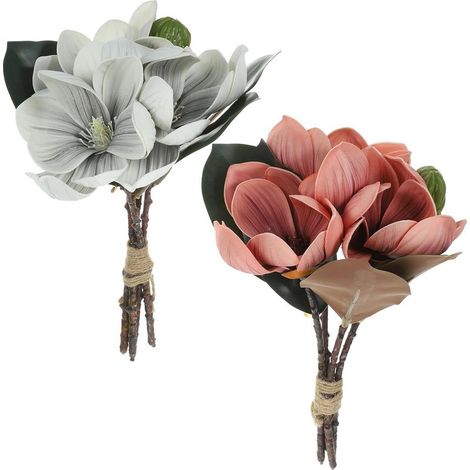 Bouquet de 2 Fleurs Artificielles Magnolia en Eva et Fer, Décoratif sans Entretien, pour Centre de Table ou Vitrine, Couleurs Variées (1/5)