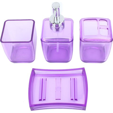 Ensemble Accessoires Salle De Bain - Gobelet Lave-Mains Distributeur Savon Boite Savon - Design Moderne Hygienique - Lot De 4 Pieces (1/2)