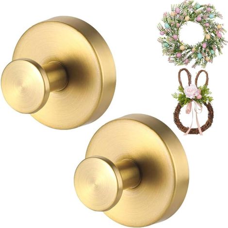 Crochets à ventouse améliorés pour couronnes sur verre, portes et miroirs de salle de bain en acier inoxydable étanches sans perçage, pour fenêtre en verre, porte, miroirs de salle de bain (2 dorés, 2 (1/5)