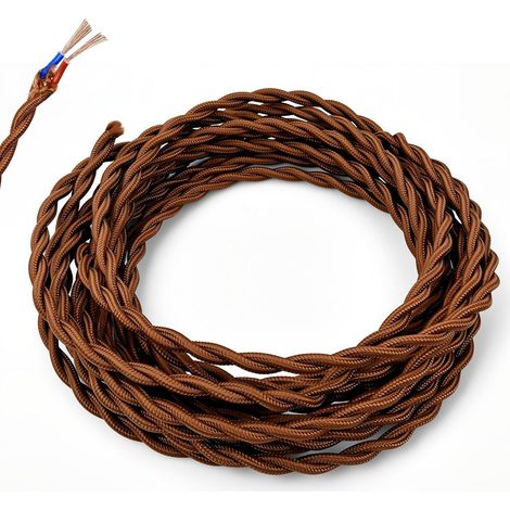 5m Câble Textile Marron Clair Cuivre Pur, Torsadé 2x0.75mm² 2x0.75mm². double isolation. Idéal pour suspension luminaire, lampe rétro (1/5)