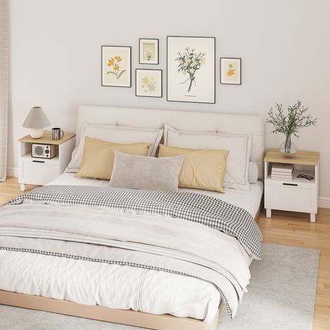 Set di 2 comodini con cassetto, vano a giorno, gambe in legno, 45x38x50 cm, bianco (1/5)