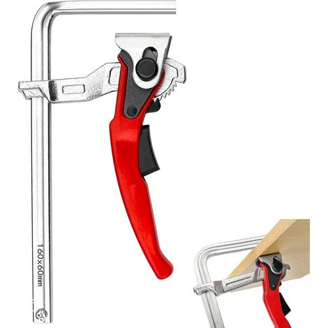 Serre-joint à levier tout acier, serre-joint de table avec poignée à levier, serre-joint à rail de guidage d'une capacité de 160 mm et d'une profondeur de gorge de 60 mm, serre-joint à dégagement rapi (1/5)