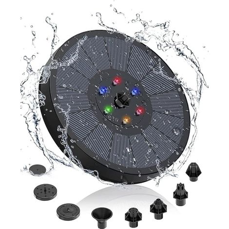 Pompe à fontaine solaire 3W avec jet circulaire Solvatten, 8 buses différentes et lumières LED colorées, fontaine Solvatten
