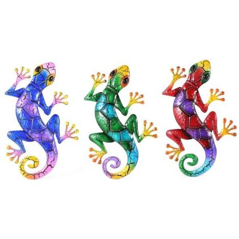 3PCS Art de Jardin de Lézard, Gecko coloré givré Artisanat pour Arbres Porches Clôtures Fleurs Tables D'appoint Clôture Murale (Couleur des Photos) (1/5)