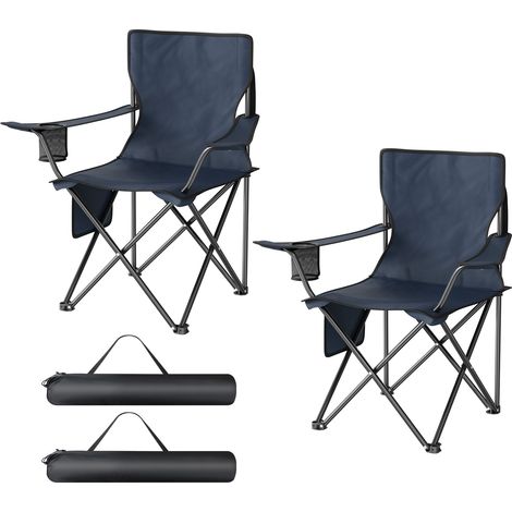 WOLTU Lot de 2 Chaises de Camping, Chaises Pliables Portables, avec Poche Latérale et Porte-gobelet, Charge 120 kg, Bleu Marine (1/5)