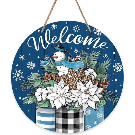 Panneau Bienvenue Bois, Décoration de Porte en Bois, Décoration Hiver à Suspendre, Panneau de Bienvenue Noël pour Decoration de Porte Noël Hiver (1/5)