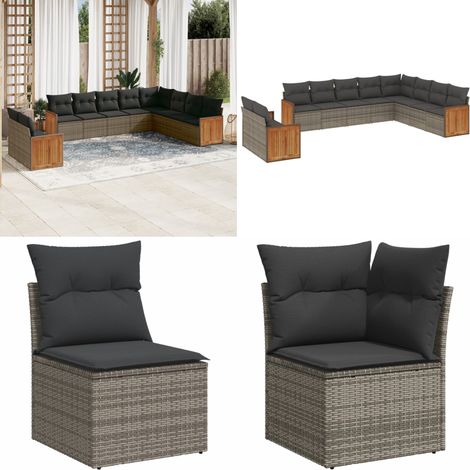 10-tlg. Garten-Sofagarnitur mit Kissen Grau Poly Rattan - Gartensortiment - Gartenmöbel - Lounge Möbel - Rattan Gartenmöbel - Polyethylen Gartenmöbel - Home & Living (1/5)
