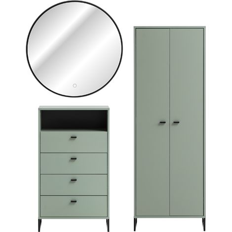 Garderoben Set mit LED-Hintergrundbeleuchtung inkl. Schuhschrank JULBACH-80 in Pistazie, B/H/T: ca. 155,2/185,5/33,05 cm (1/5)