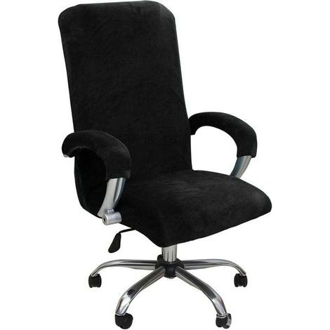 Housse de chaise de bureau en peluche velours – Taille XL – Tissu élastique lavable – Protection élégante pour fauteuil rotatif noir (1/4)