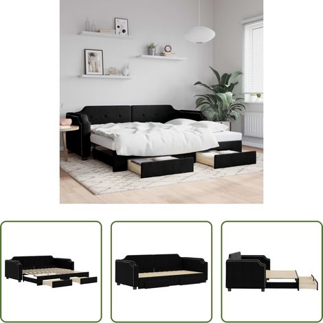 Schlafsofa -  Tagesbett Ausziehbar mit Schubladen Schwarz 80x200 cm Stoff