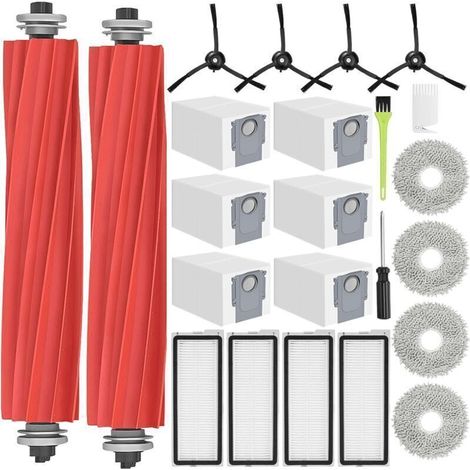 Qrevo S accessory kit for Roborock Qrevo S/Qrevo Pro/Qrevo MaxV/Qrevo Plus: Parts for Qrevo S, 2 main brushes, 6 dust bags, 4 mop pads, 4 filters, 4 black side brushes--DTEKGAZ
