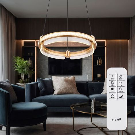 Hängeleuchte Pendellampe Esszimmerleuchte Wohnzimmerlampe Küchenleuchte, Metall Aluminium Kristalle gold, dimmbar Fernbedienung CCT, LED 36W 2000Lm 2700-6000K, H 120 cm