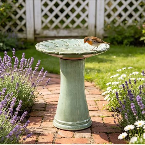 Keramik-Vogelbad Ø 43 cm, Höhe 45 cm, hellgrün OKMYHOME (1/5)