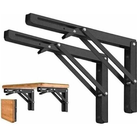 BRICOOMARKET Lot de 2 Equerre Etagere Pliante 300mm, Equerre Rabattable Murale, Support Console Pliable 50KG Porteur,equerre pliable-- (1/5)