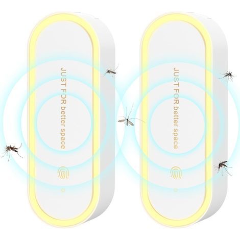 Répulsif antiparasitaire à ultrasons, LED Veilleuse électronique Antiparasitaire Intérieur, Antiparasitaire pour Moustiques, Souris, Araignées, Cafards, Mouches, Lot de 2, Blanc (1/4)