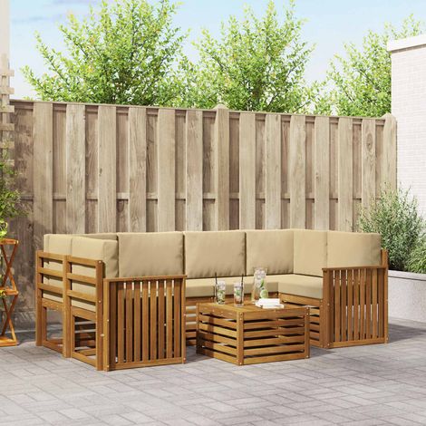 Outdoor-Sofagarnitur 7 pcs Natur und Beige Massivholz Akazie (1/5)