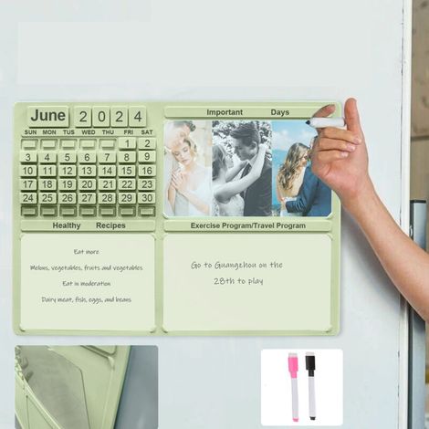 Wiederverwendbarer magnetischer Silikonkalender mit Nachrichtentafeln und abnehmbarem Stift für den Kühlschrank 2024-2026