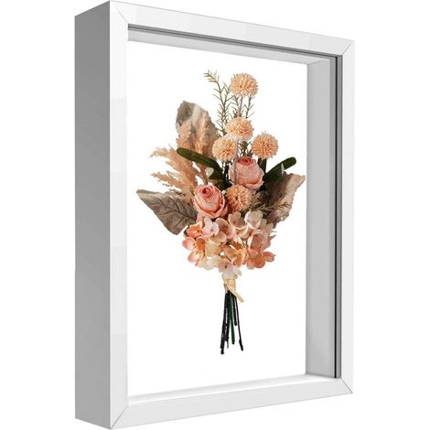 Cadre Photo 3D - Profondeur 4,5 cm - Format A4 20x29 cm - Pour Photos, Œuvres Artistiques, Médailles et Fleurs Séchées - Blanc