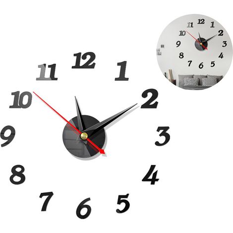 Horloge Murale Moderne 3D Sans Cadre - Stickers Miroir Numérique pour Bureau et Salon Déco (1/3)