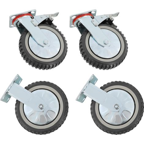 Roulettes Industrielles Charge Lourde 200mm - Set de 4 Roulettes Pivotantes Freinées et Fixes, Roues en Caoutchouc Plein Antidérapant 700kg pour Chariot Industriel Lourd et Machine (1/5)