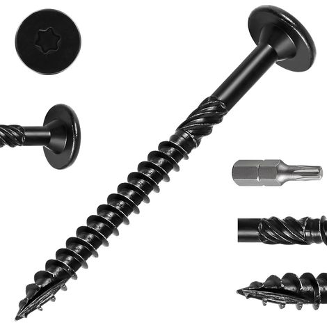 50 pièces vis à bois Torx 6,3 x 73 mm, vis à bois noires, vis à tête fraisée TX, vis à tête plate pour bois, vis pour construction de toit, avec embout de tournevis (1/5)