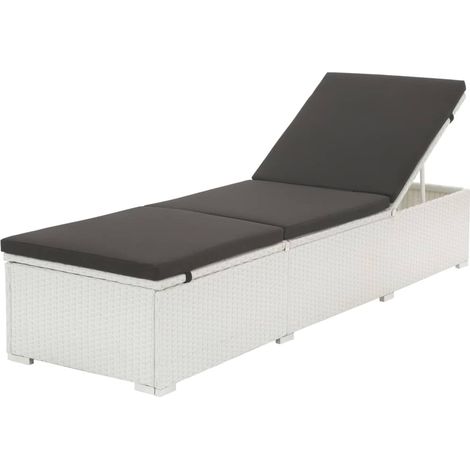 Sonnenliege mit Auflage Poly Rattan Weiß
