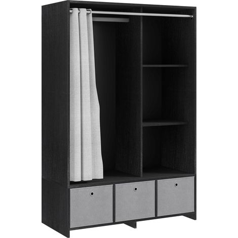 Armoire penderie armoire de rangement avec trengle rideaux 3 niches et 3 tiroirs en tissu amovibles 105 x 48 x 160 cm