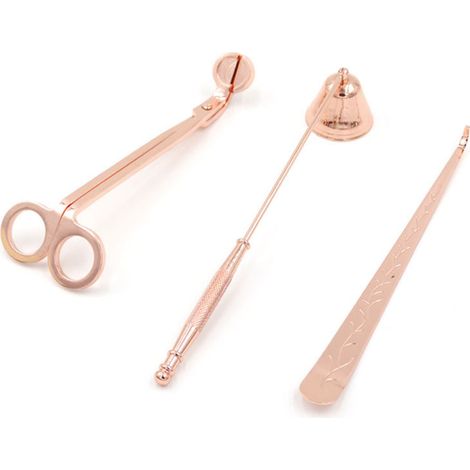 Kit d'entretien de bougies 3 en 1 avec coupe-mèche, éteignoir et plongeur, accessoires professionnels pour bougies, or rose (1/5)