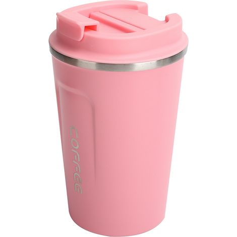 Mug isotherme 380 ml à double paroi en acier inoxydable anti-déversement, tasse à café portable pour voiture (rose) (1/5)