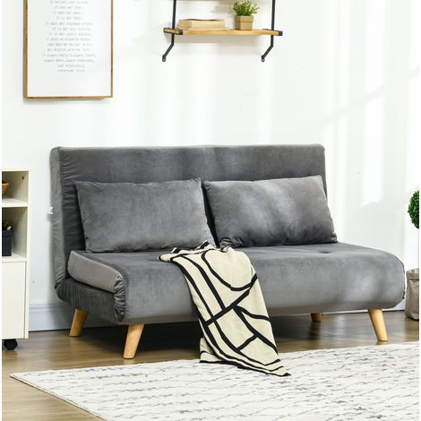 Fauteuil convertible 72x78x79 cm gris en polyester effet velours avec dossier réglable (1/5)