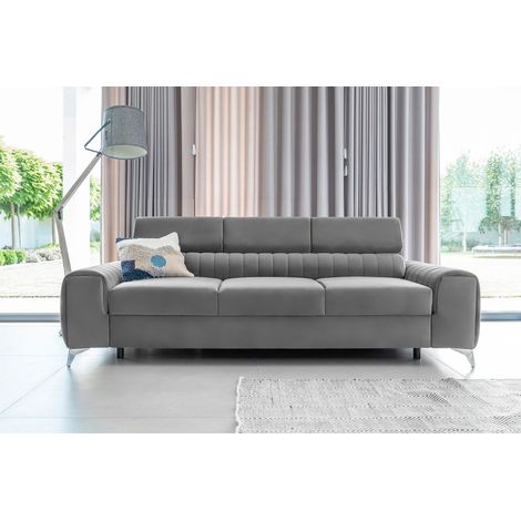 Sofa 3-Sitzer mit Schlaffunktion Schlafsofa ELENI Stoff Monolith Hellgrau (1/5)