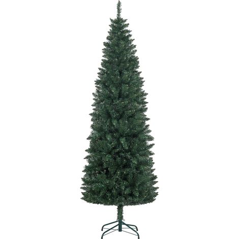 Albero di Natale artificiale sottile da 210 cm con supporto in acciaio pieghevole, 687 rami, verde. (1/5)