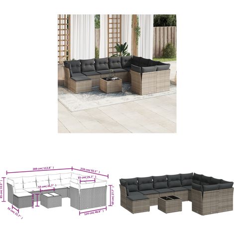 Salon de jardin 11 pcs avec coussins gris résine tressée - Ensemble Salon De Jardin - Meuble De Jardin - Salon D'extérieur - Résine Tressée - Rotin Synthétique - Home & Living (1/3)