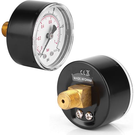 Manometer 50 mm Zifferblatt 1/4 BSPT Rückseitiger Anschluss für Luft, Wasser, Öl, Gas (0-15 PSI 0-1 bar) (1/5)