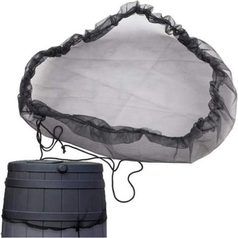 Rain barrel mosquito net - Flexible mesh cover with drawstring for secure collection.
