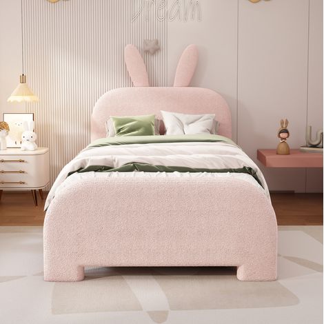 Cama infantil 90x200 cm de tela de felpa rosa con almacenaje FloraGrace (1/5)