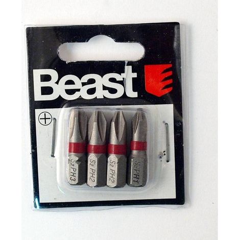 Jeu d'Embouts 4x PH1-2-2-3 - S2 Acier - Précision et durabilité - Usage Professionnel - Beast
