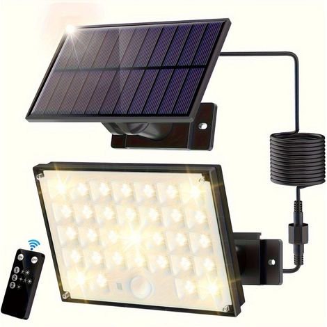 Lampe Solaire Extérieur 127 LED 3 Modes avec Détecteur de Mouvement - IP65 Eclairage Exterieur avec Câble de 5M pour Jardin, Garage (1/5)
