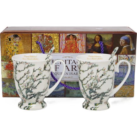 Tazas de porcelana de 300 ml, 2 unidades, con el cuadro "Almendro en flor" de Van Gogh, como regalo. (1/5)
