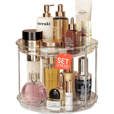 Set 2 Organizer Rotanti 360° Impermeabili 2 Livelli Per Cosmetici E Bagno