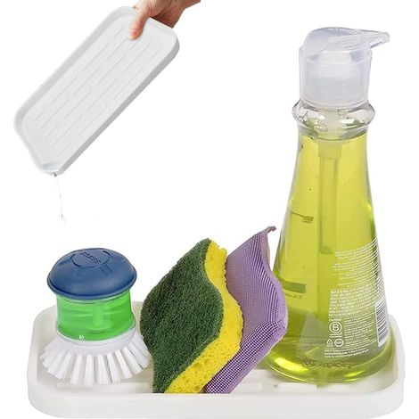 Bar Mat, Lavandino Kitchen Sponge Holder, Silicone Dish Drainer Mat, Heat Resistant, Sink Drainer Organizer Brooms Soap Bread, Bath Rack (25.5 x 14 White) (1/5)