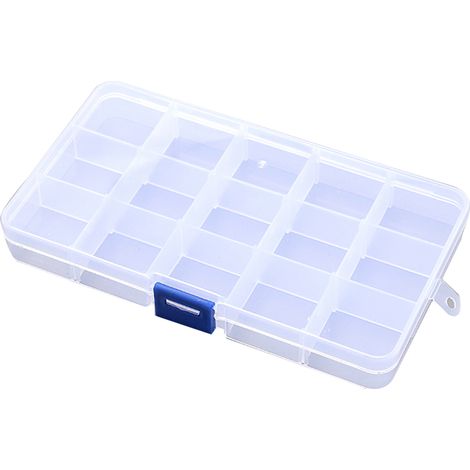 Transparente Aufbewahrungsbox mit 15 austauschbaren Fächern – Flexibler Organizer für Kleinteile – Strapazierfähiger Kunststoff, 9,8 x 17,3 cm