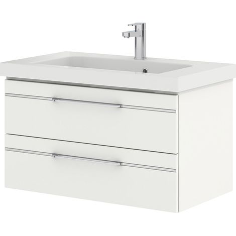 Badmöbel Waschtisch mit Waschbecken in weiß Glanz BUDVA-66, B/H/T ca. 92,5/48/49 cm (1/5)