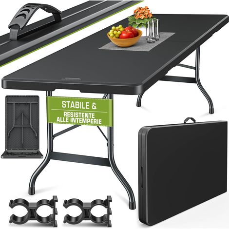 tillvex Tavolo da giardino pieghevole 220 x 70 cm in plastica, con maniglia per il trasporto, per giardino, terrazza e balcone, tavolo da campeggio per 10 persone